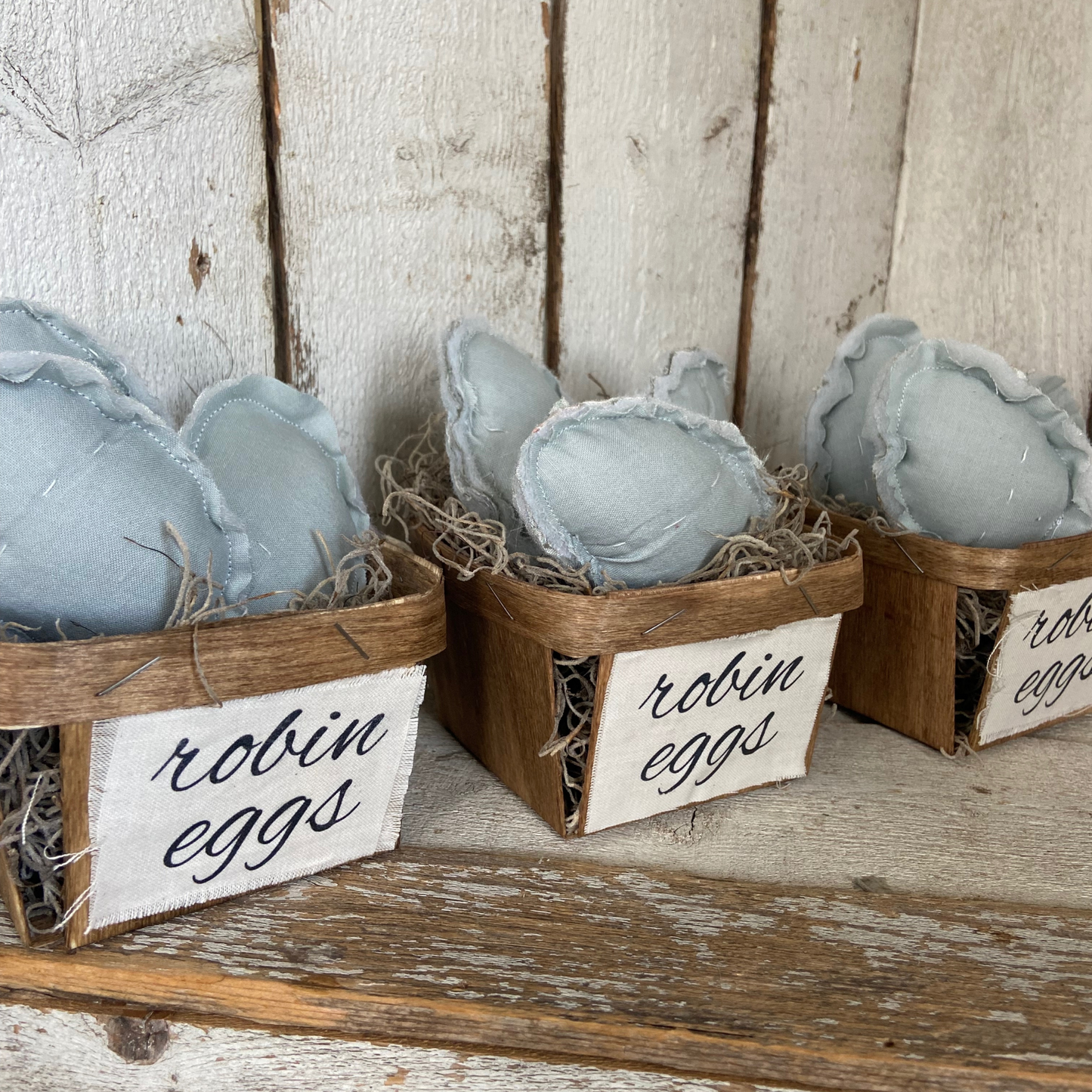 Quilted Robin Eggs in Basket