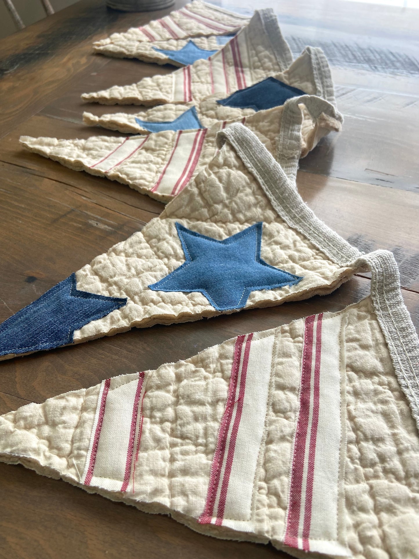 Patriotic Quilted Feed sack Pennant Banner-5 feet