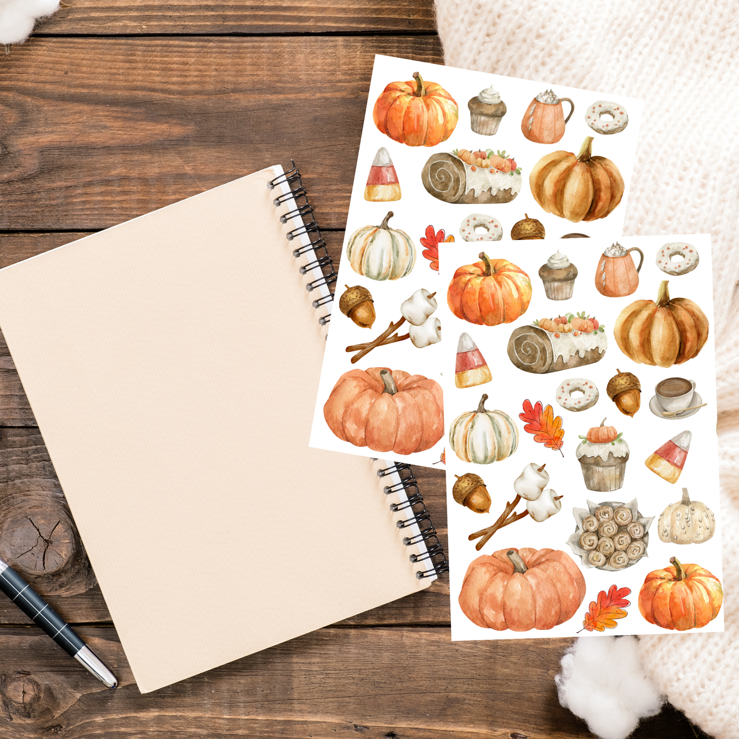 Pumpkins & Fall Themed Watercolor/Waterproof Stickers-2 Pack