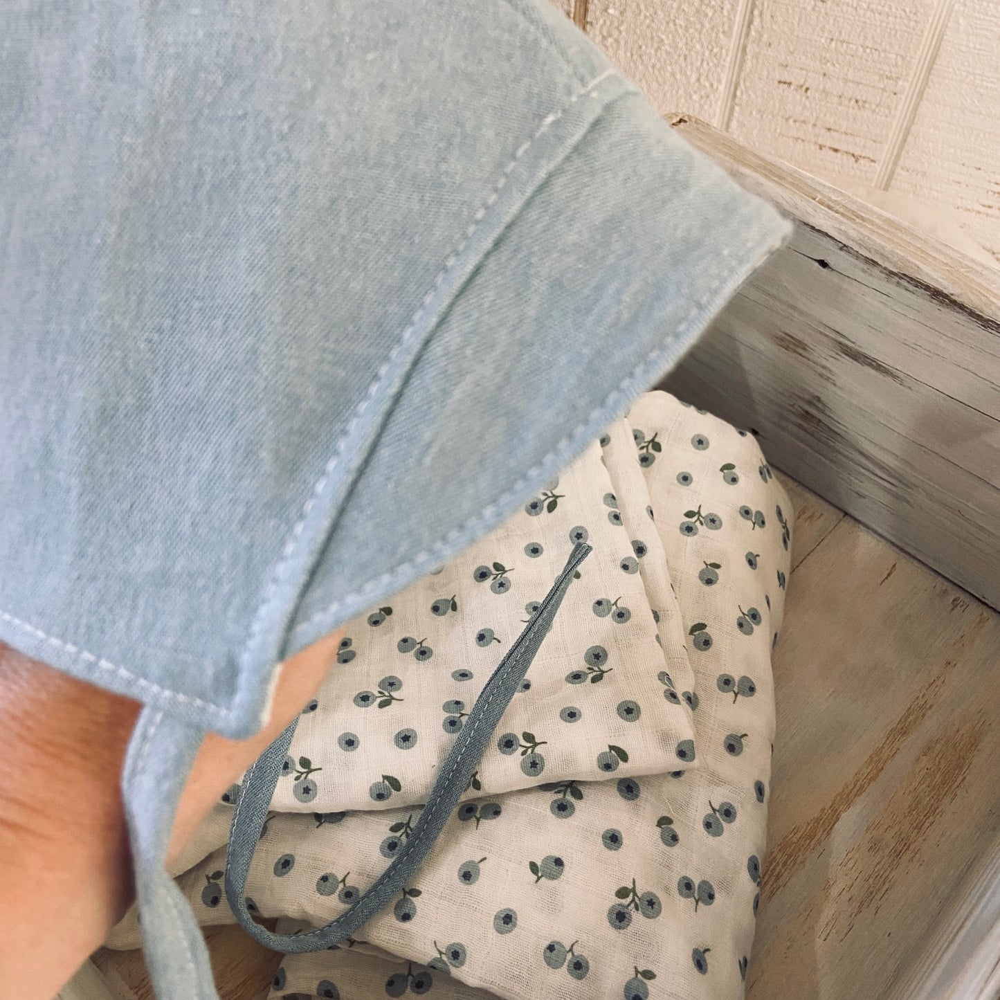 Distressed Denim Blueberry Baby Bonnet