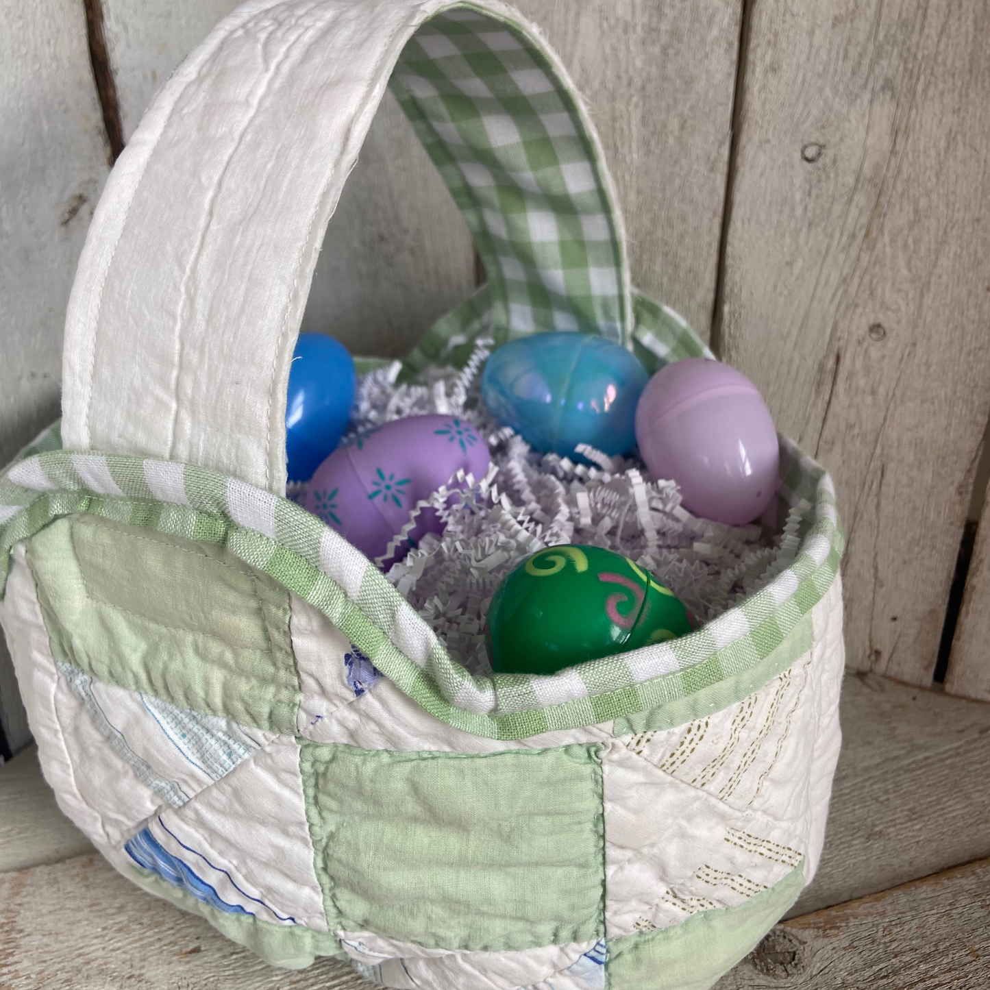 Blue & Green Quilted Easter Basket.