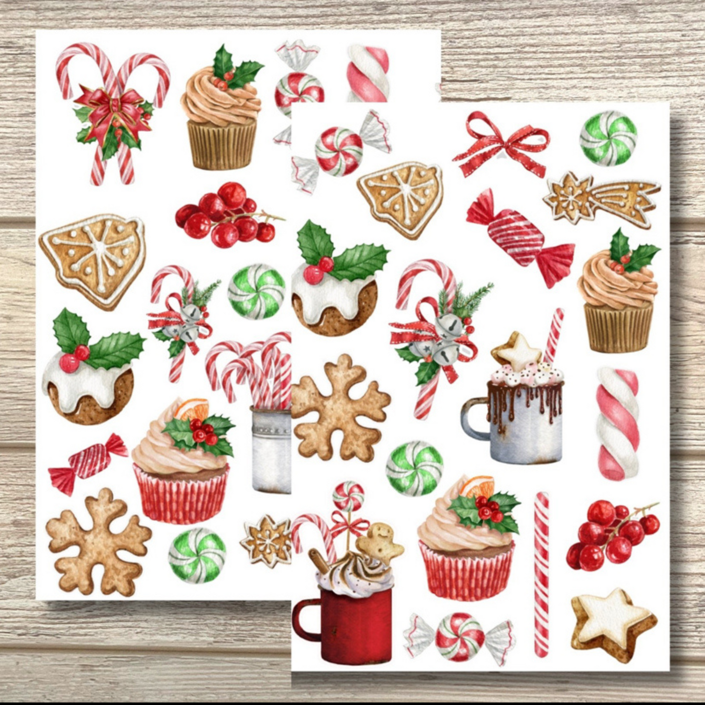 Candy Cane Bundle-Vintage Plush Candy Cane, Red Ticking Fabric Wrapped Candy Canes & Candy Cane Waterproof Stickers