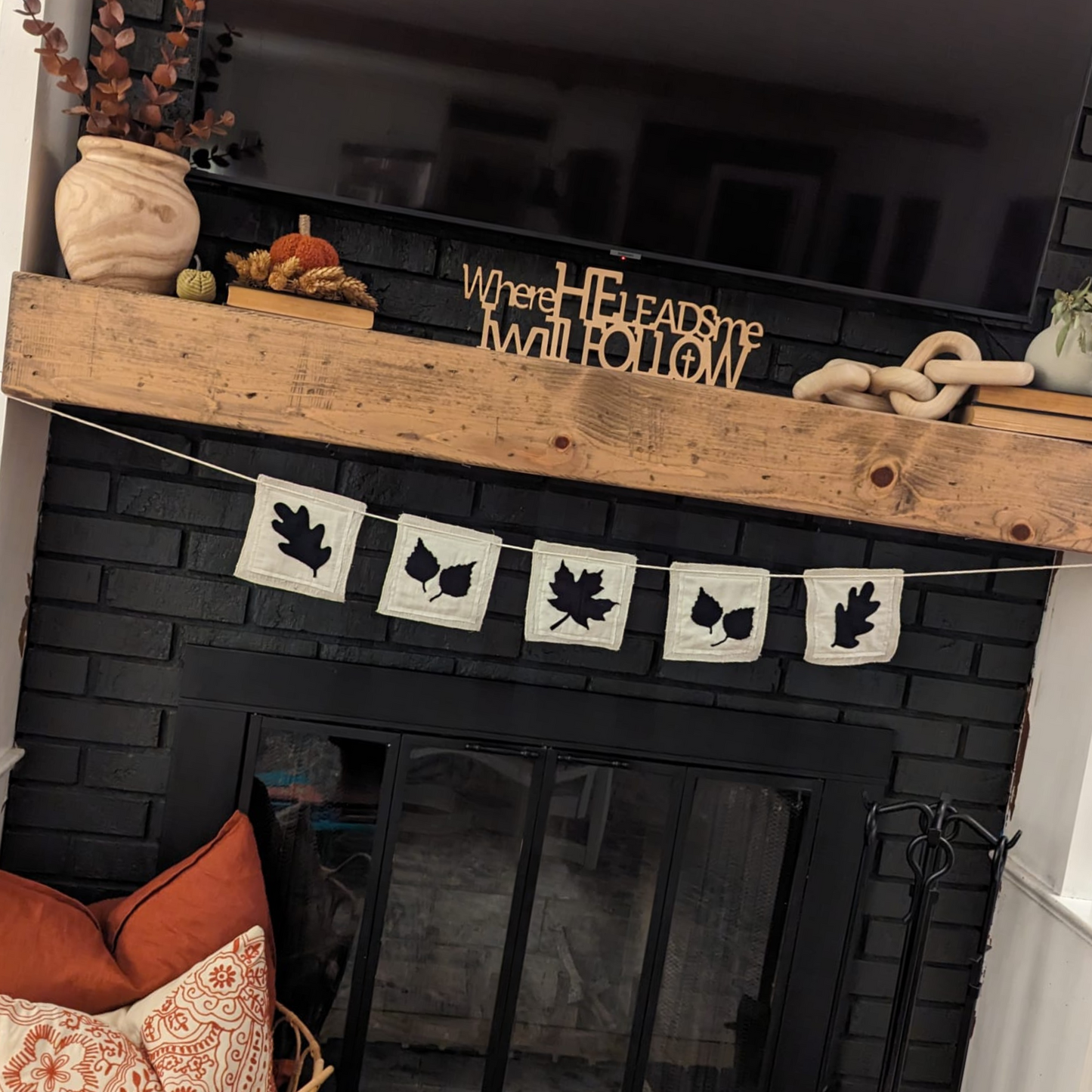 Maple, Oak & Birch Leaf OR Pumpkin Silhouette Fabric Fall Banner-4 foot