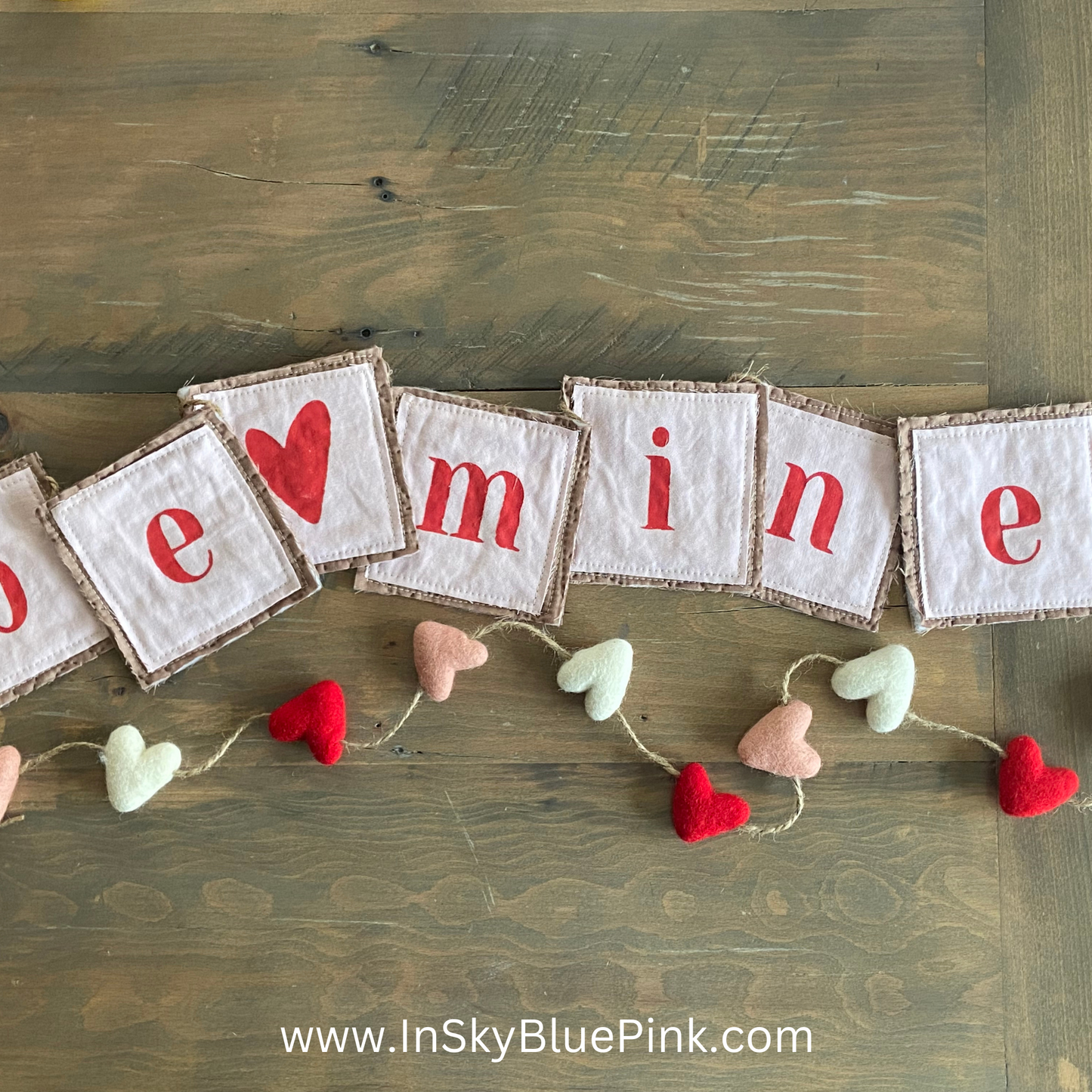 Felted Wool Hearts Garland-Red, Pink, White 4-foot Valentine Decor
