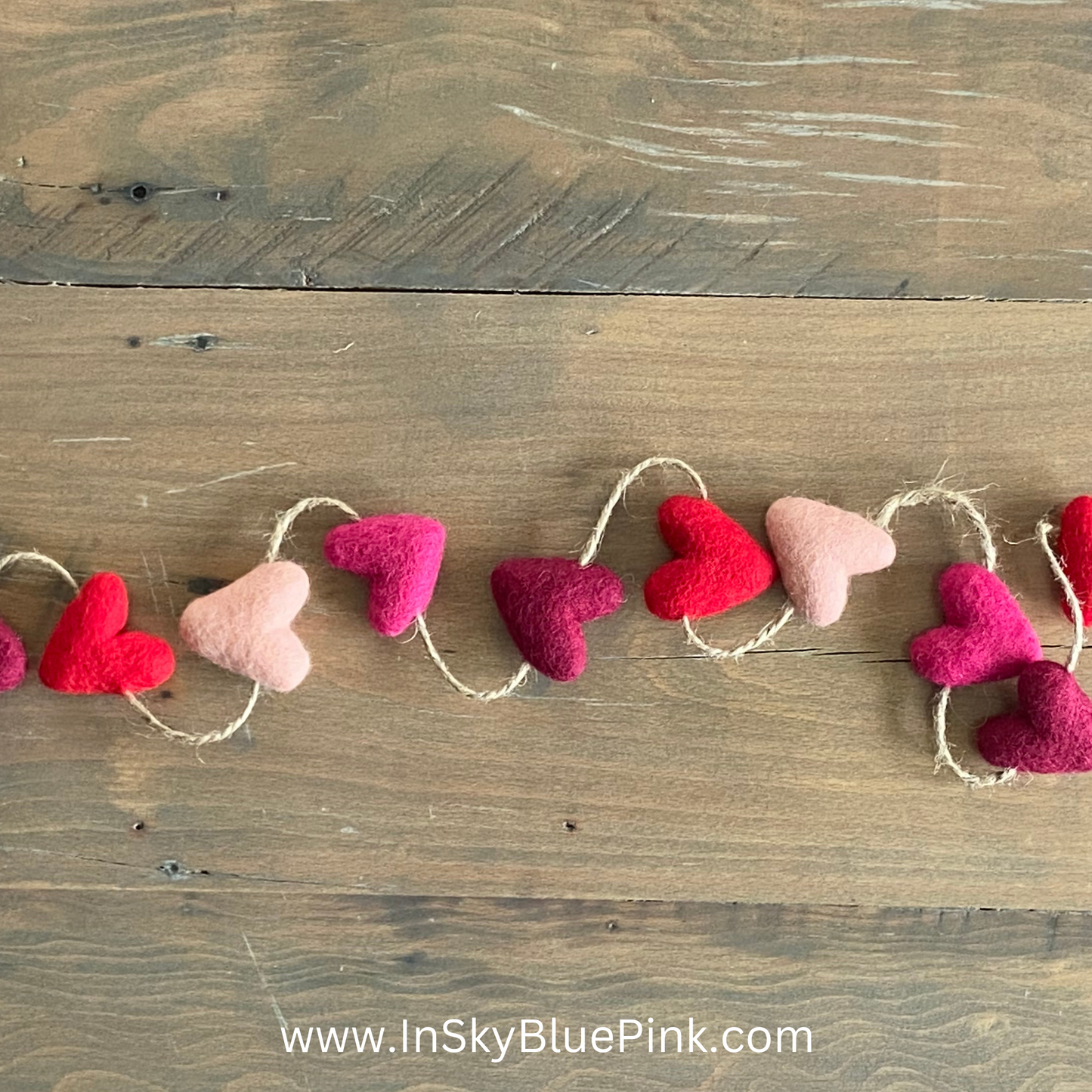 Shades of Pink Felted Wool Hearts Garland-4-foot Valentine Day Decor