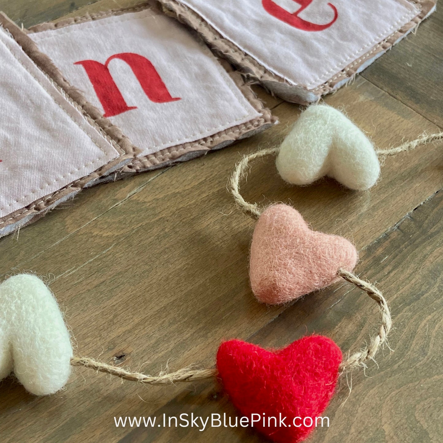 Valentine Banner “Be Mine” from vintage fabric and hand painted-4 foot