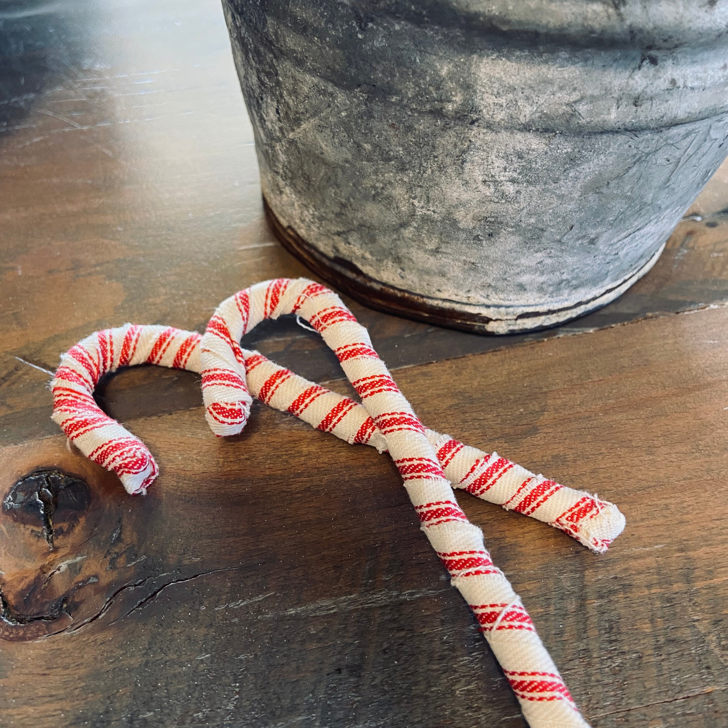 Fabric Wrapped Candy Canes in Red Striped Ticking