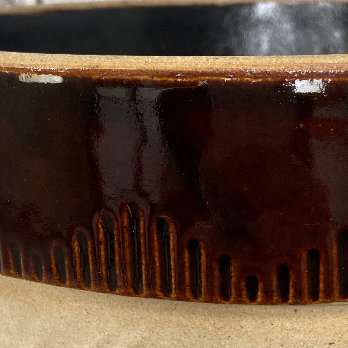 Large Vintage Stoneware Serving Bowl – Brown Glaze – Made in the USA