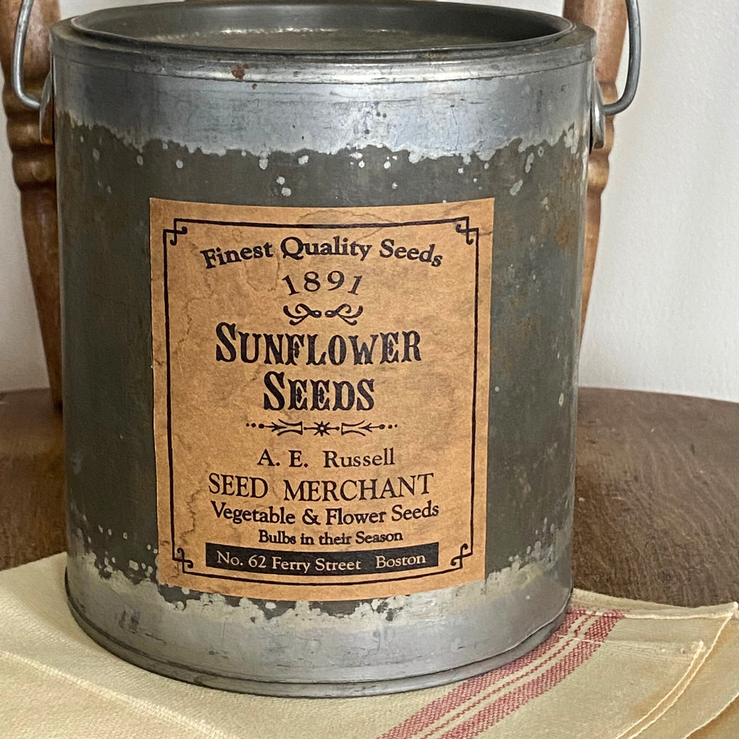 Sunflower Seeds Distressed Canister with Lid