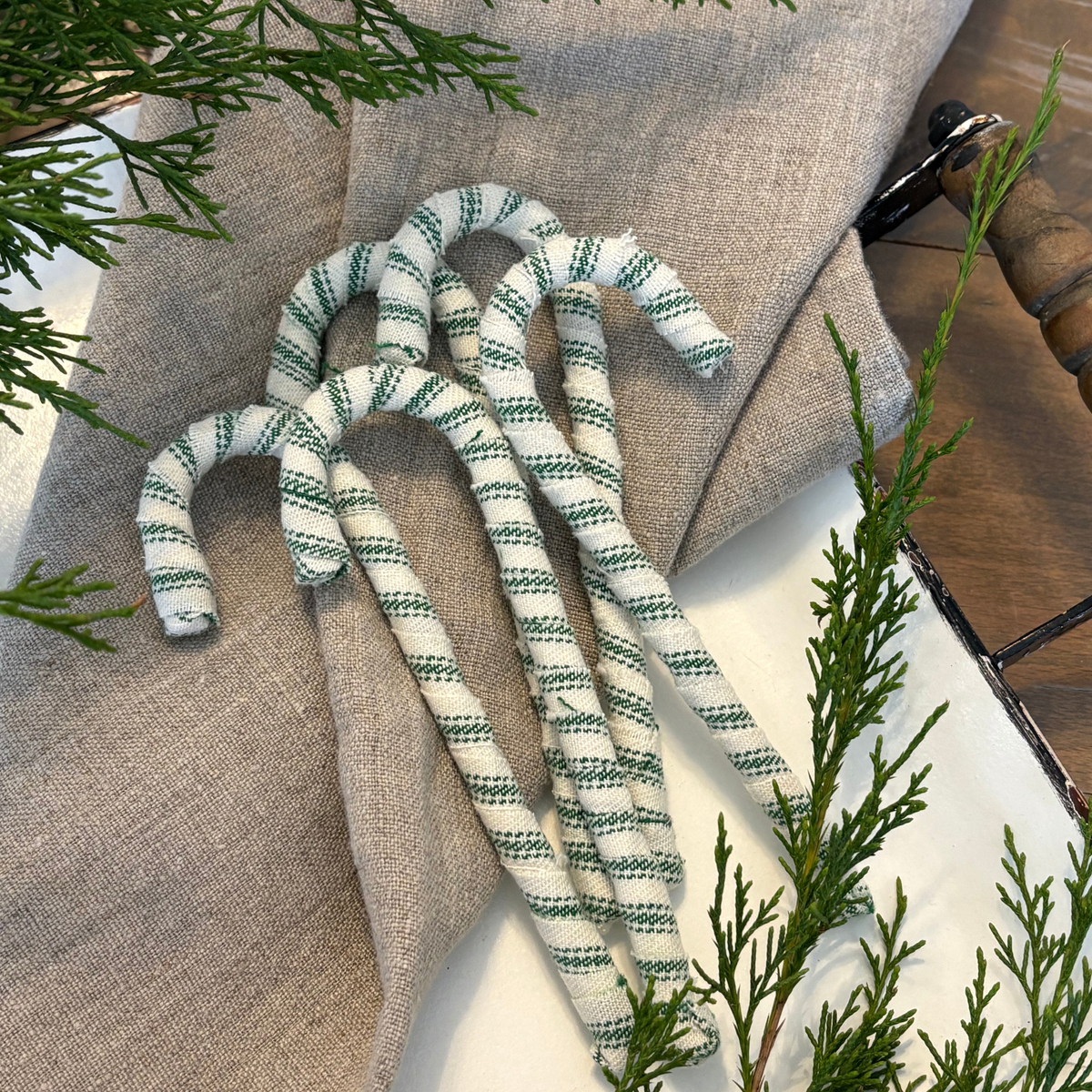 Old-Fashioned Spearmint Fabric Wrapped Candy Canes | Set of 5