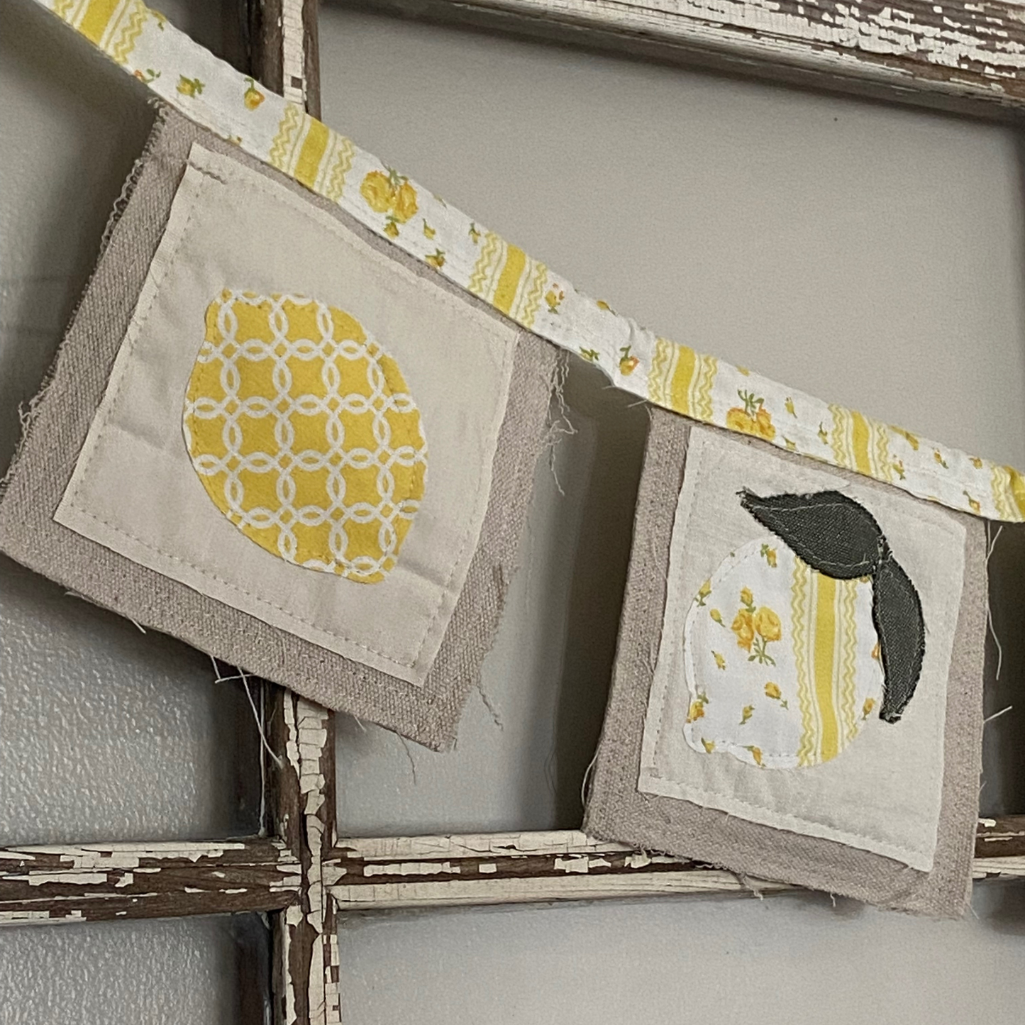 Lemon Canvas and Vintage Fabric Farmer’s Market Bunting Banner