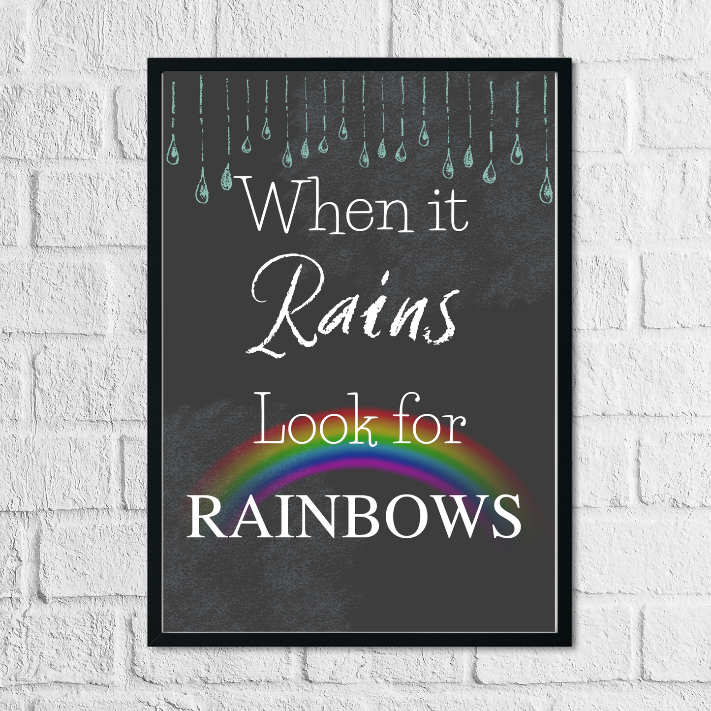 When it Rains, Look for Rainbows-Chalkboard Art Print 8 x 10
