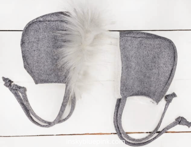 Winter Baby Bonnet with Fir Brim -Sherpa Lined