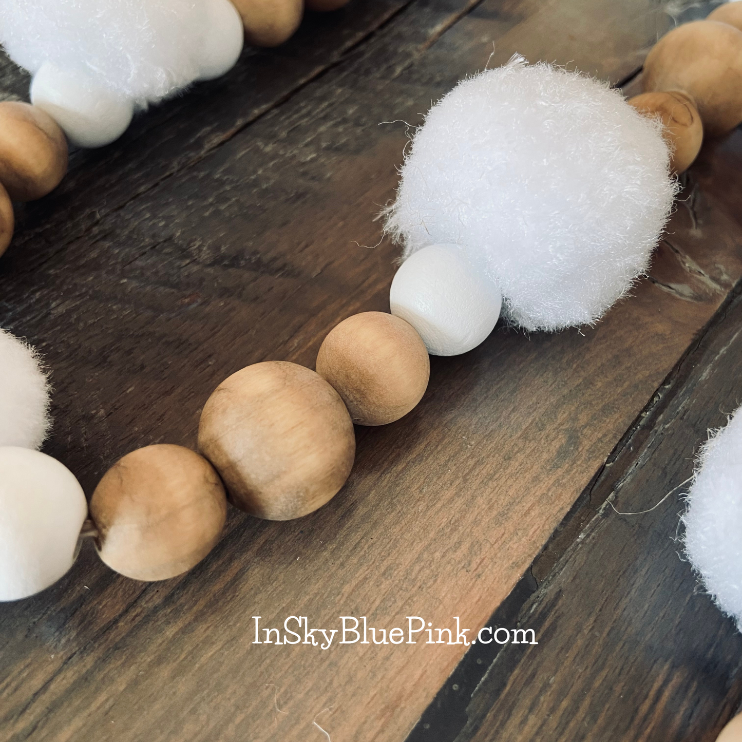 Bunny Tails Wood Bead Garland for Spring/Easter