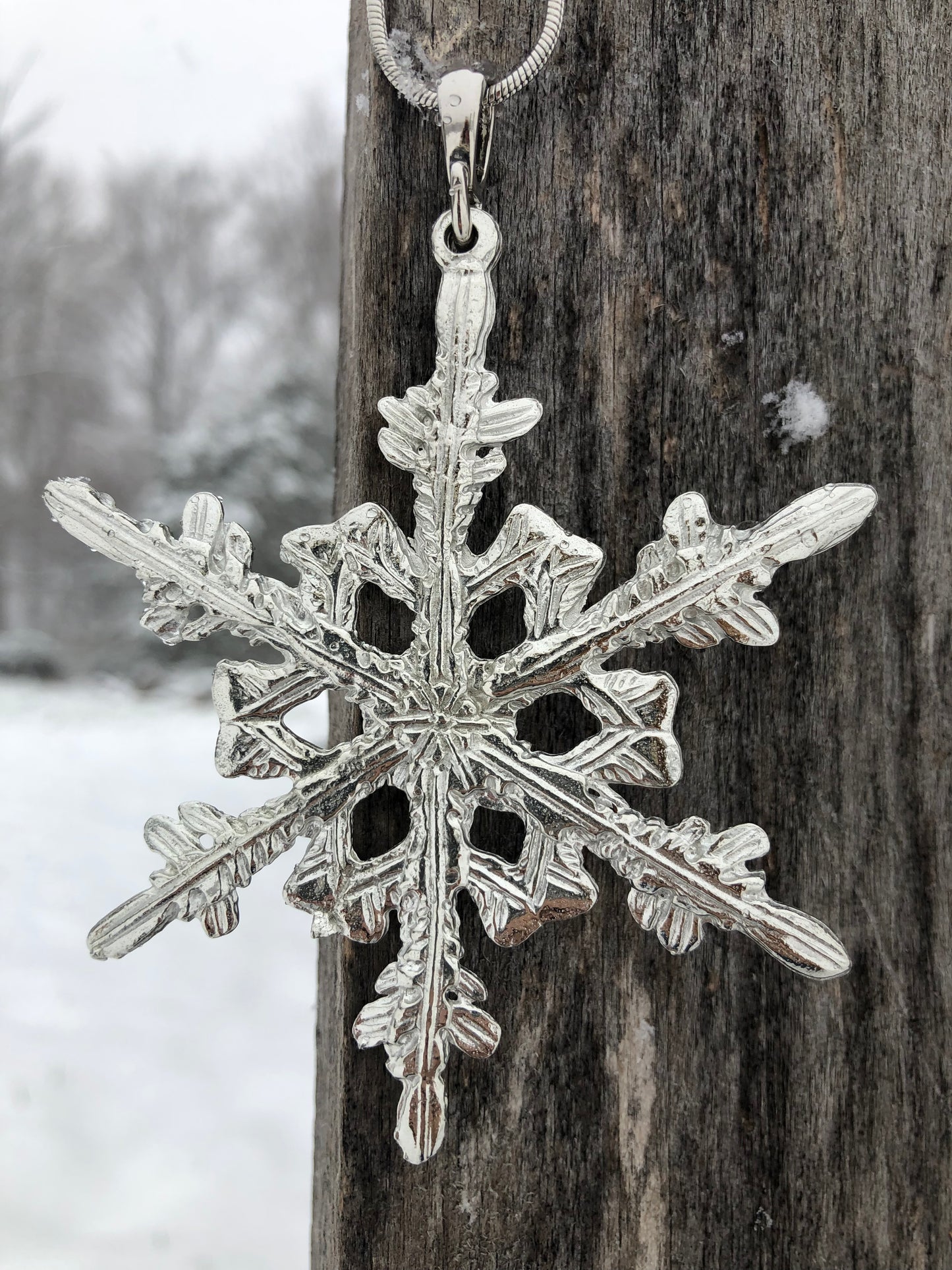 Large Pewter Snowflake Pendant w/ 26" Adjustable Rhodium Chain