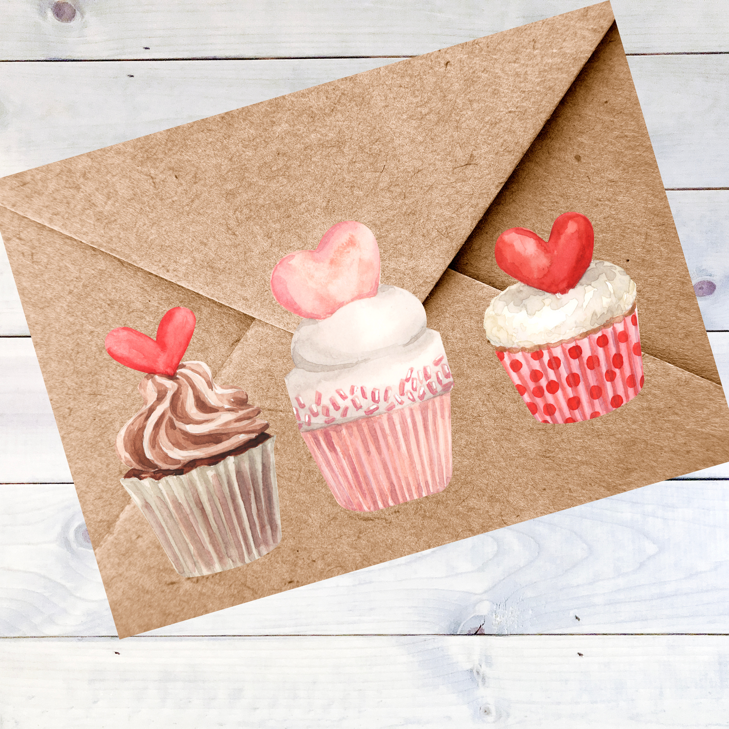 Valentine Hearts & Desserts Watercolor Stickers. Waterproof, 50-count