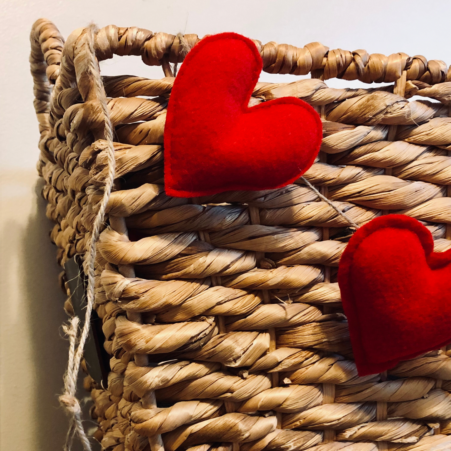Felted Red Hearts Garland on Jute Twine-5 foot