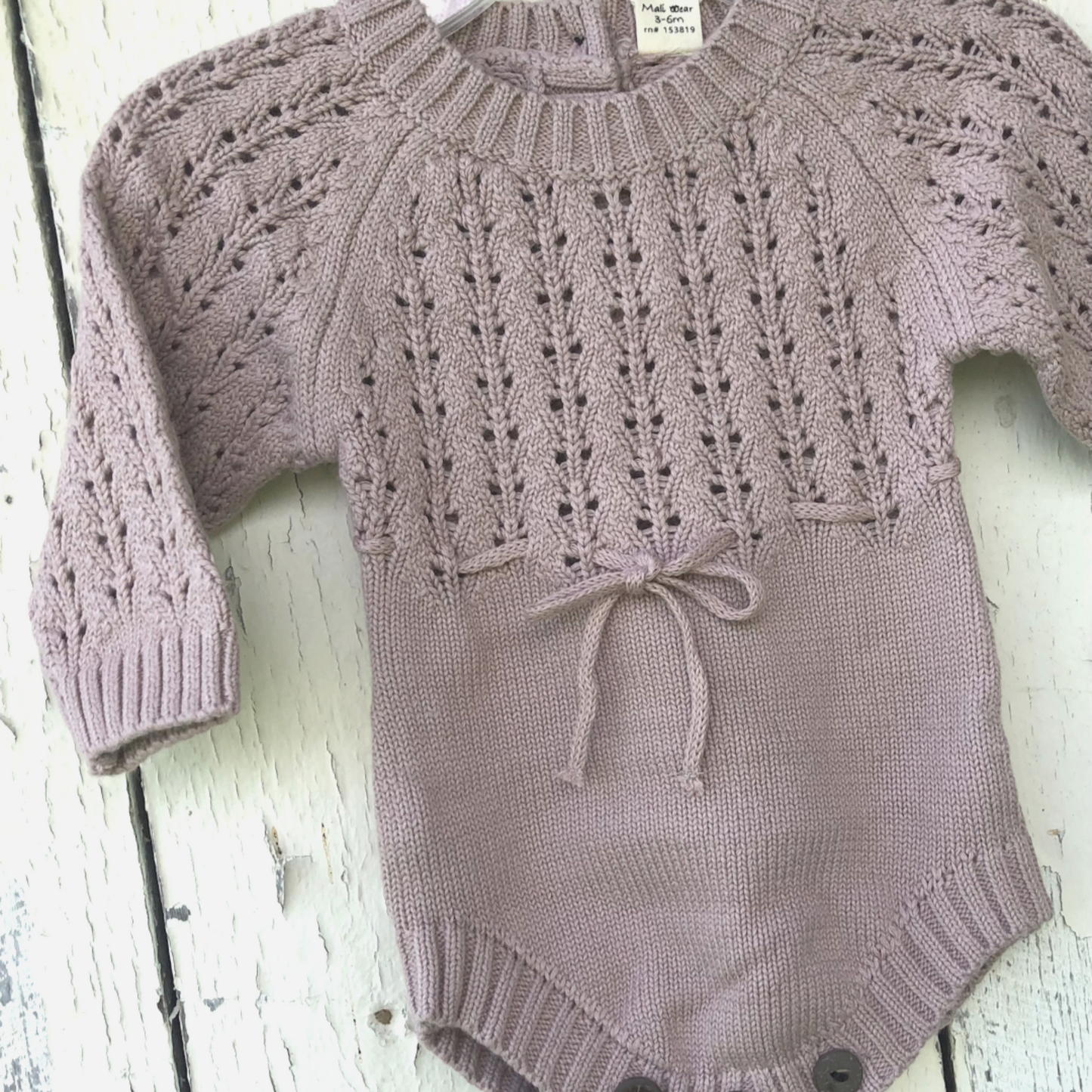 100% Cotton Long Sleeve Sweater Romper Lilac 3-6 months