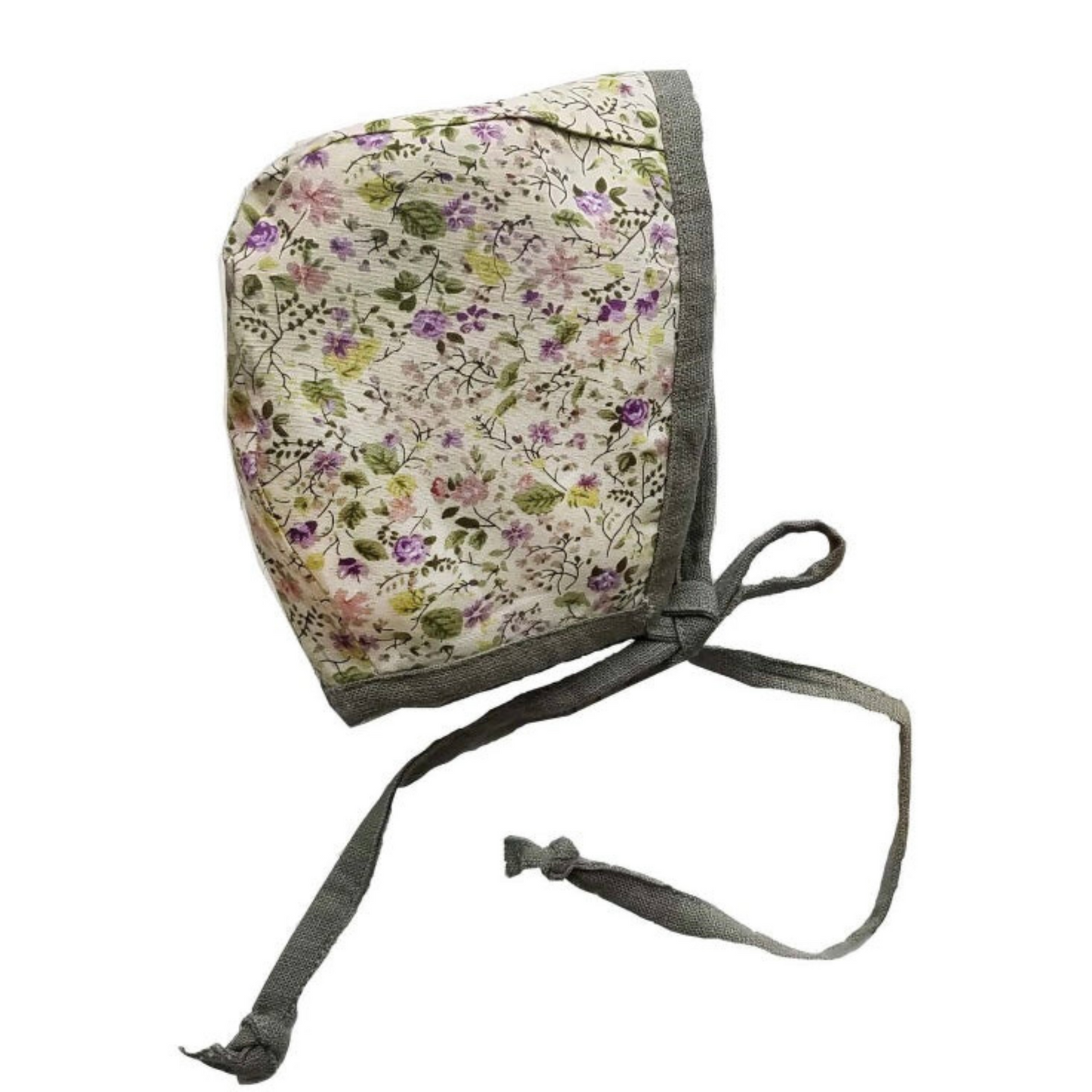 Baby Bonnet Hat Reversible Olive Green & Floral Print