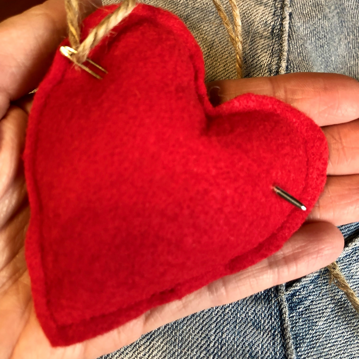 Felted Red Hearts Garland on Jute Twine-5 foot