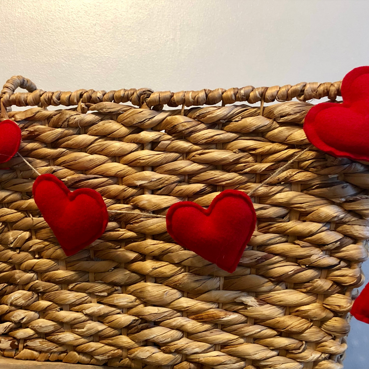 Felted Red Hearts Garland on Jute Twine-5 foot