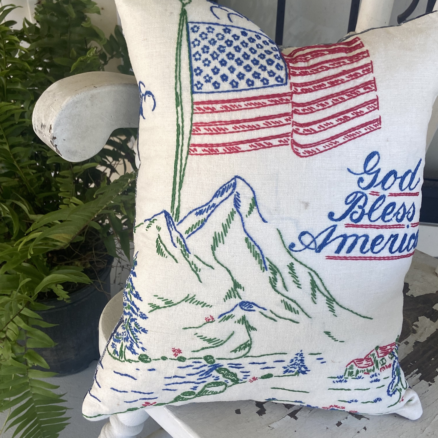 God Bless America Vintage Linen Pillow