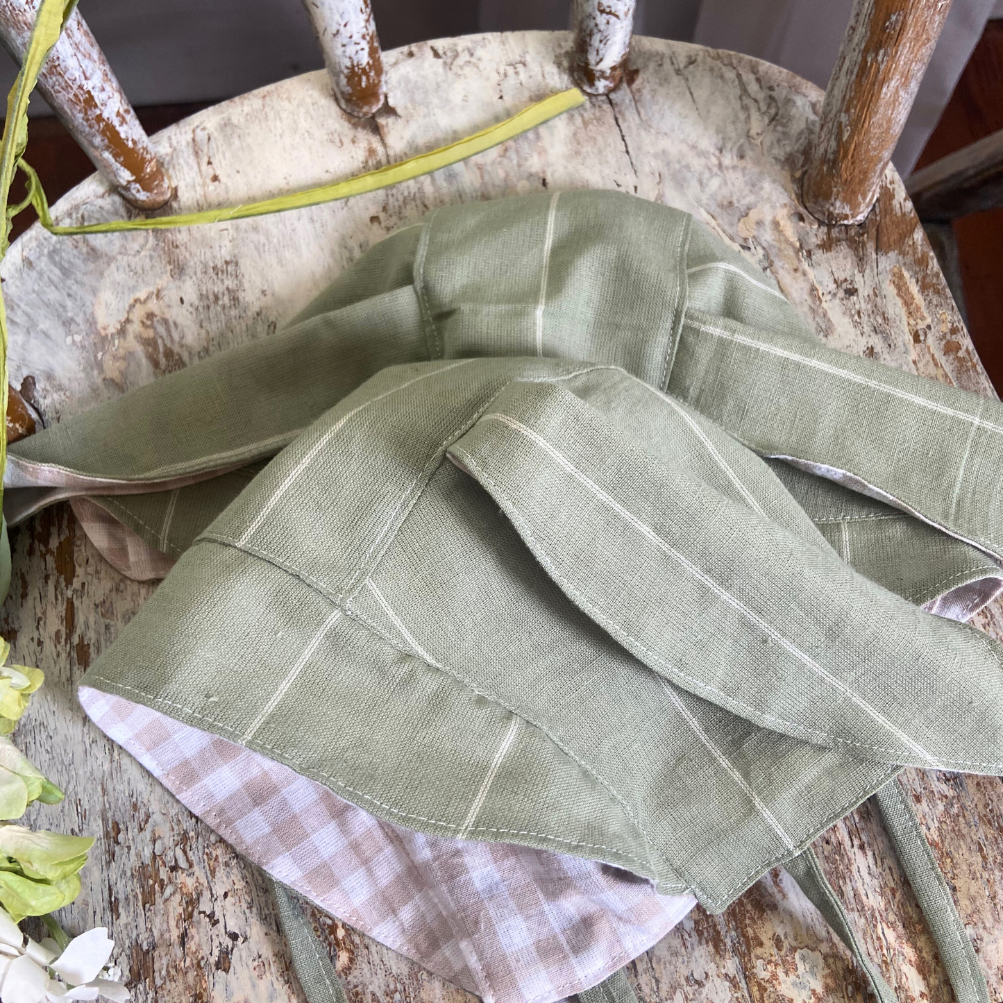 Green & White Stripe Spring Baby Bunny Bonnet