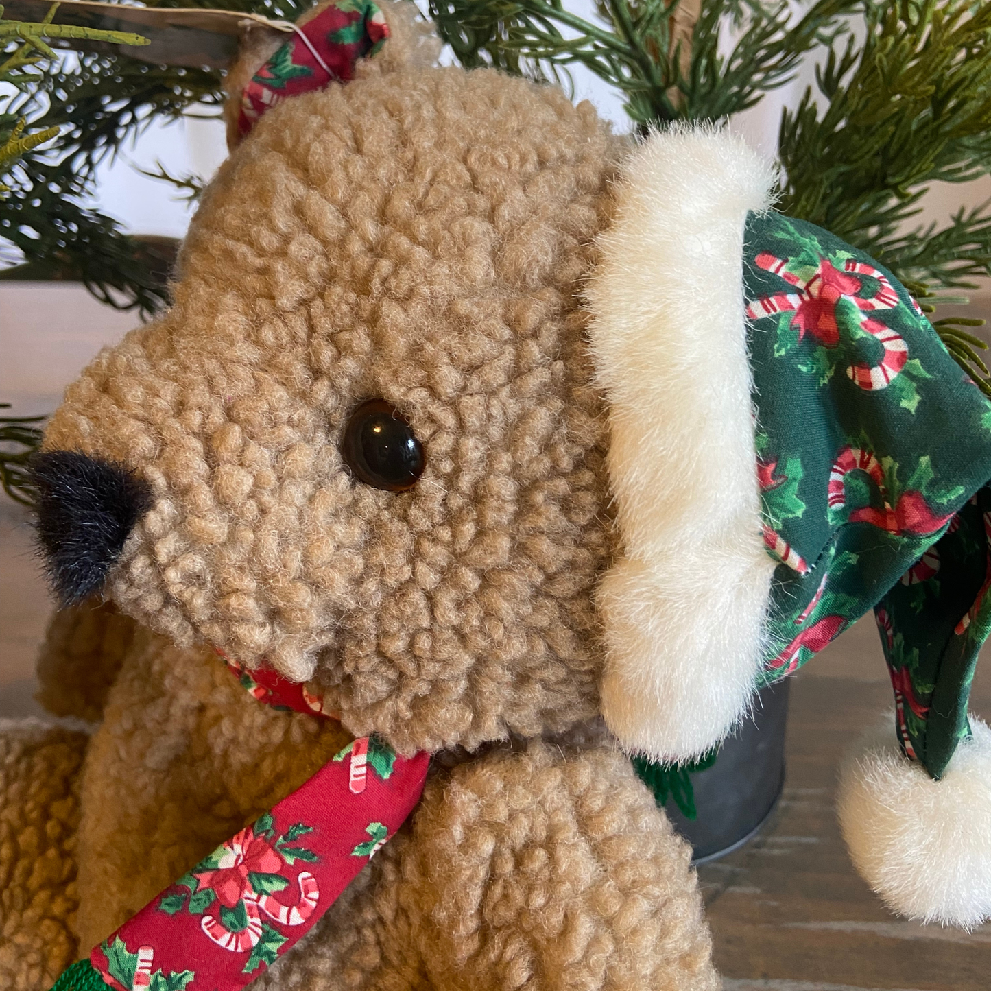 Patchwork Christmas Bear w/ Hat and Scarf