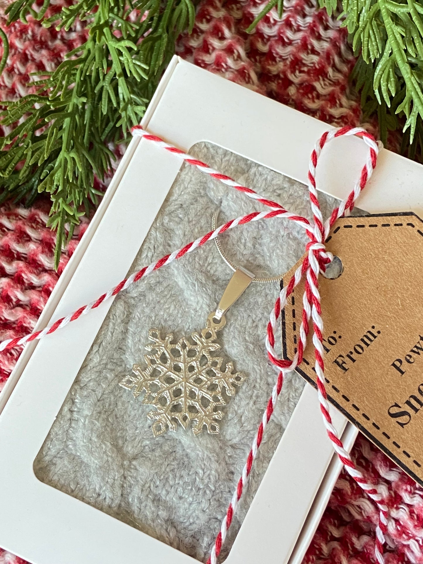 Small Pewter Snowflake Pendant w/ 26" Adjustable Rhodium Chain