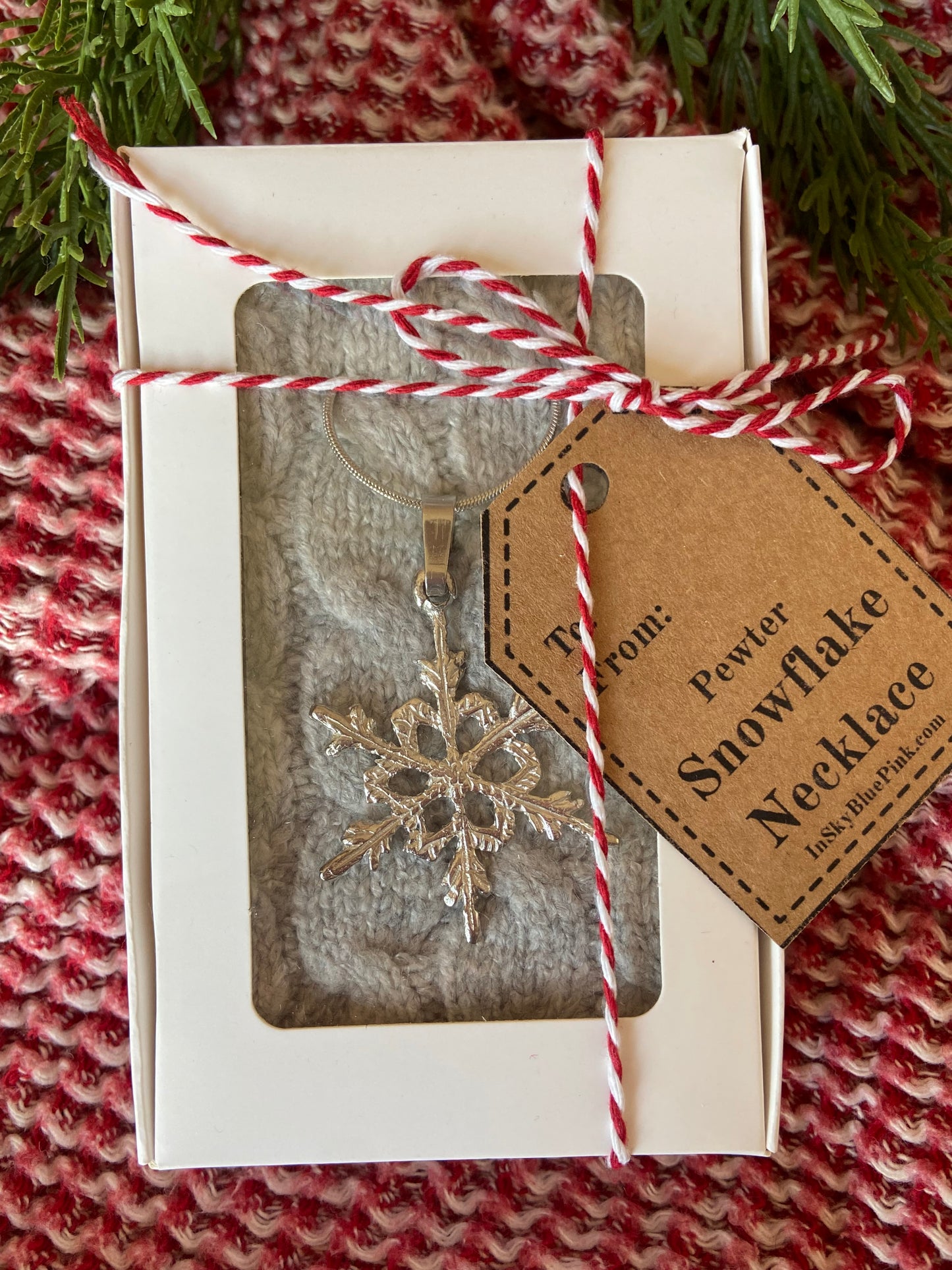 Small Pewter Snowflake Pendant w/ 26" Adjustable Rhodium Chain