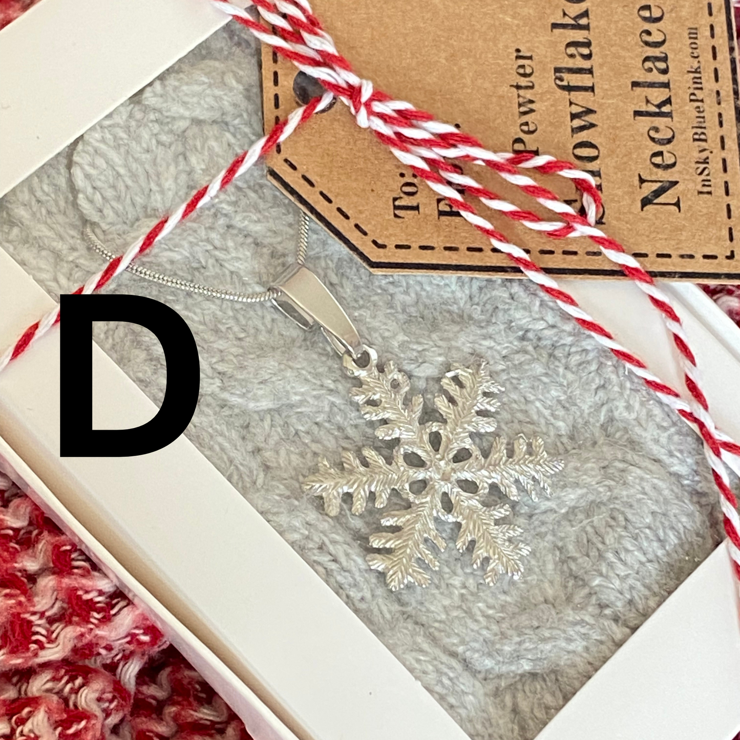 Small Pewter Snowflake Pendant w/ 26" Adjustable Rhodium Chain