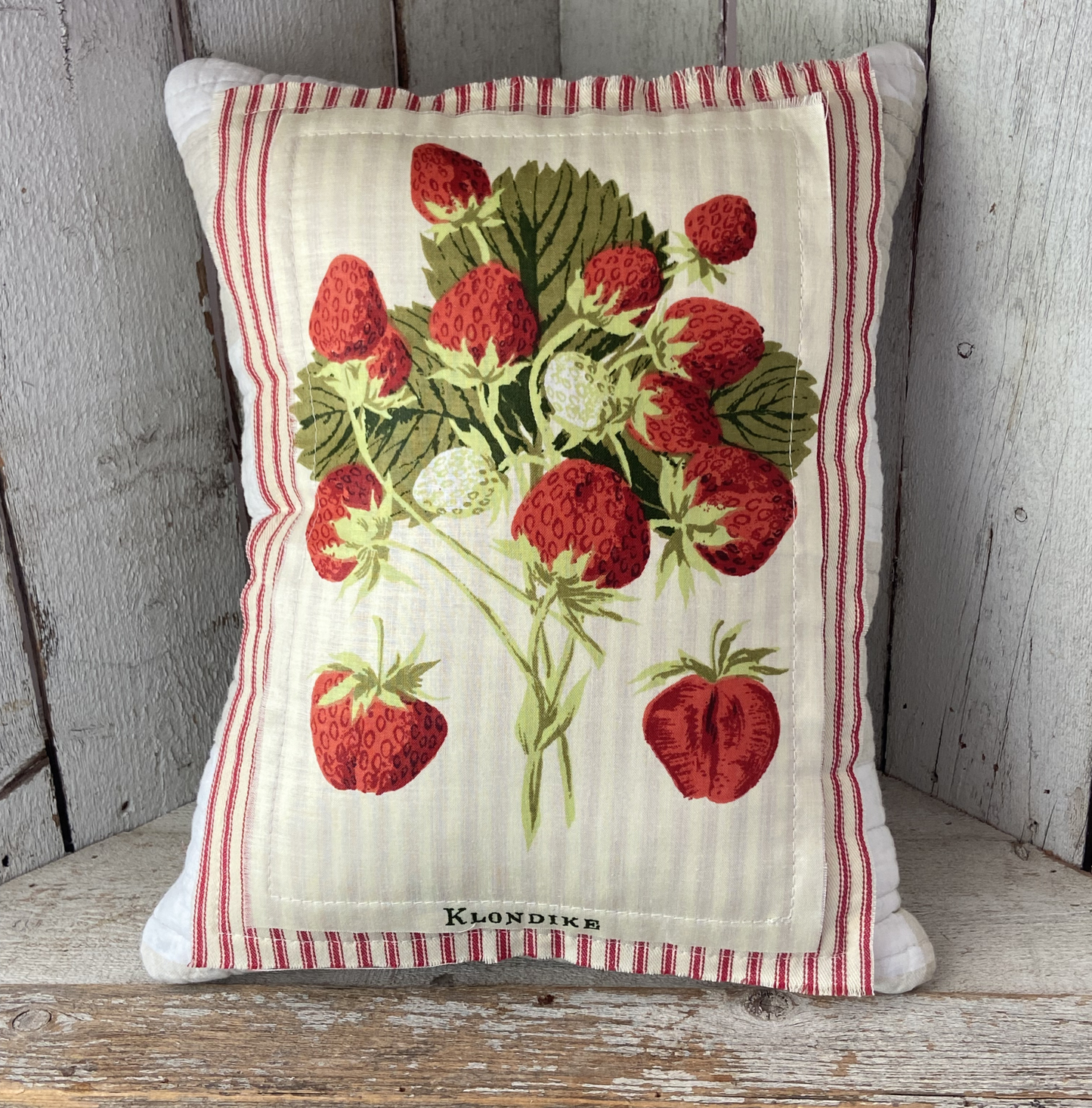 Vintage Strawberry Seed Packet Pillow –Klondike”– Handmade Farmhouse
