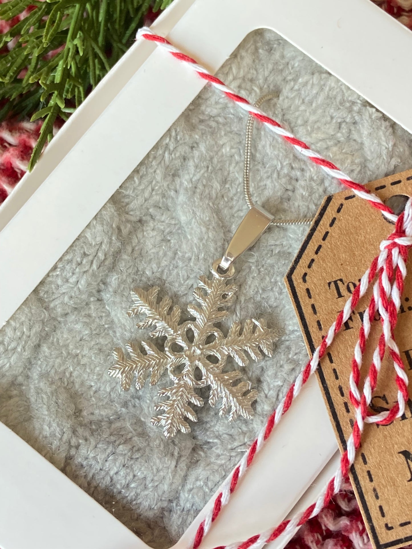 Small Pewter Snowflake Pendant w/ 26" Adjustable Rhodium Chain