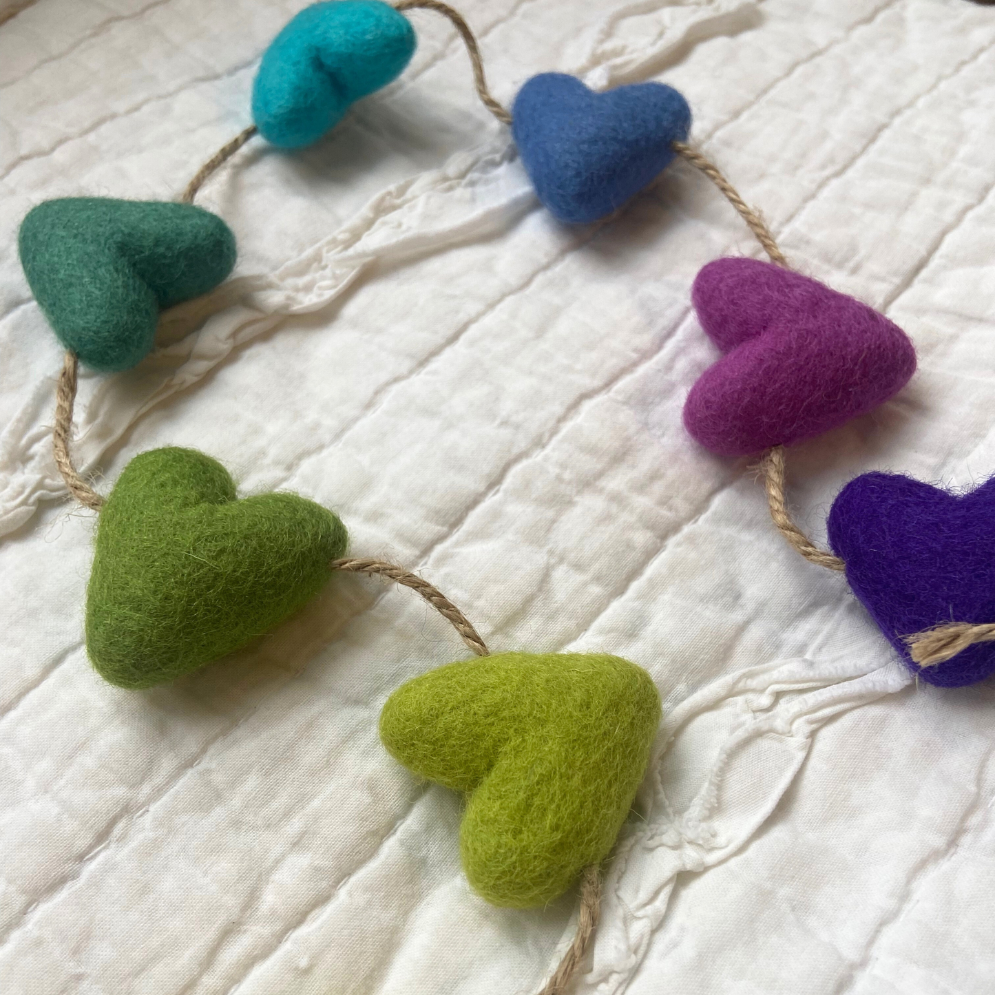 Rainbow Felted Wool Heart Garland 4ft-St.Patrick’s Day Decor