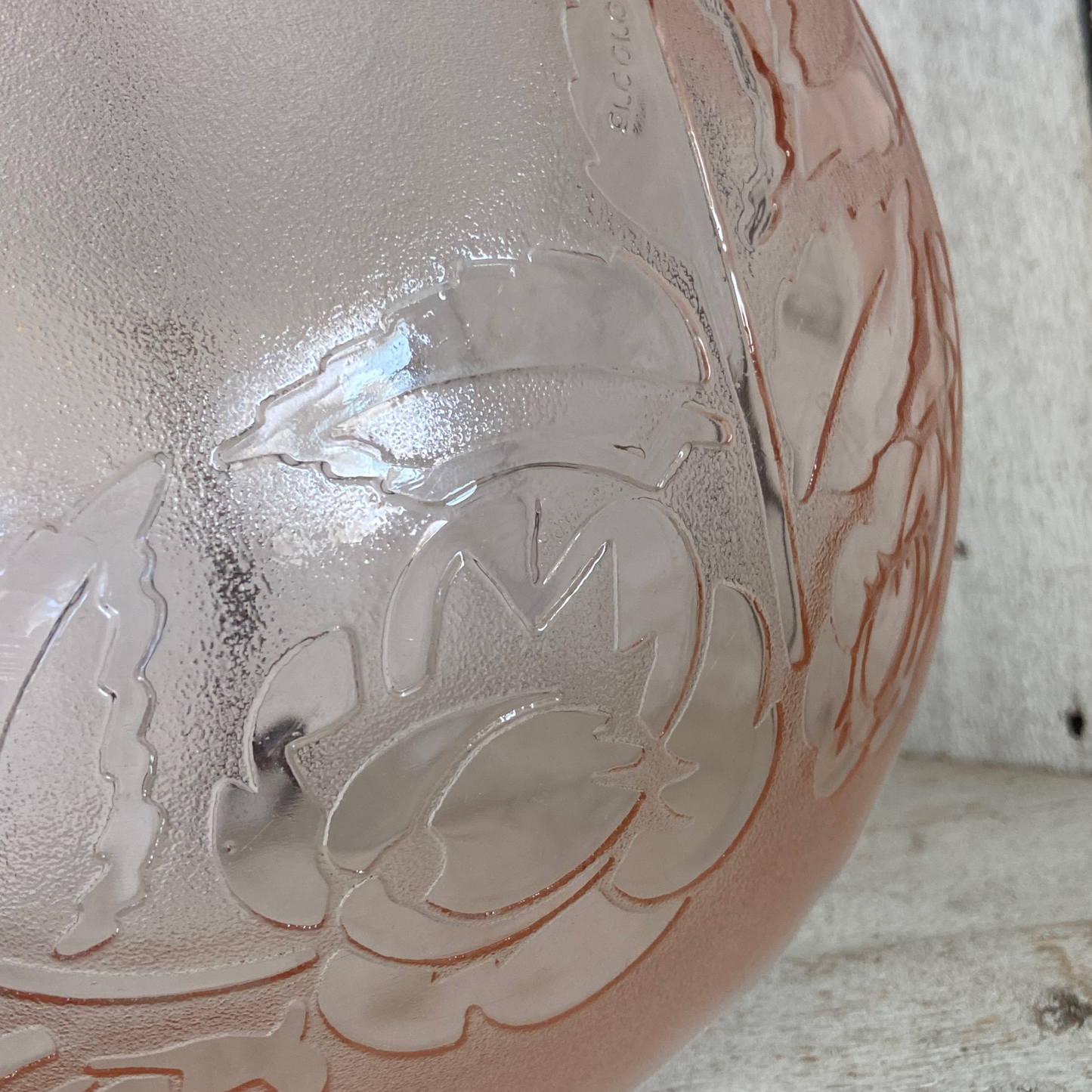 Pink Vintage Glass Serving Bowl with Flowers