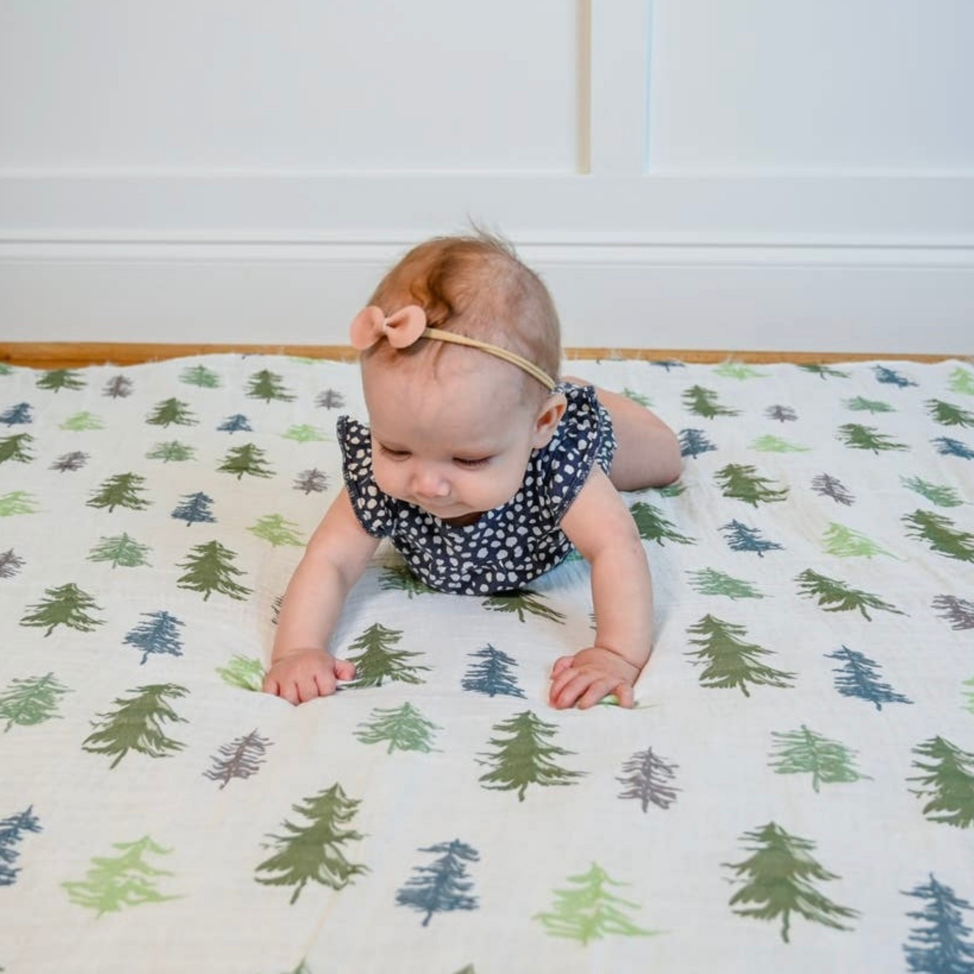 Pine Tree Muslin Swaddle Blanket 47 x 47 Woodland Theme Nursery