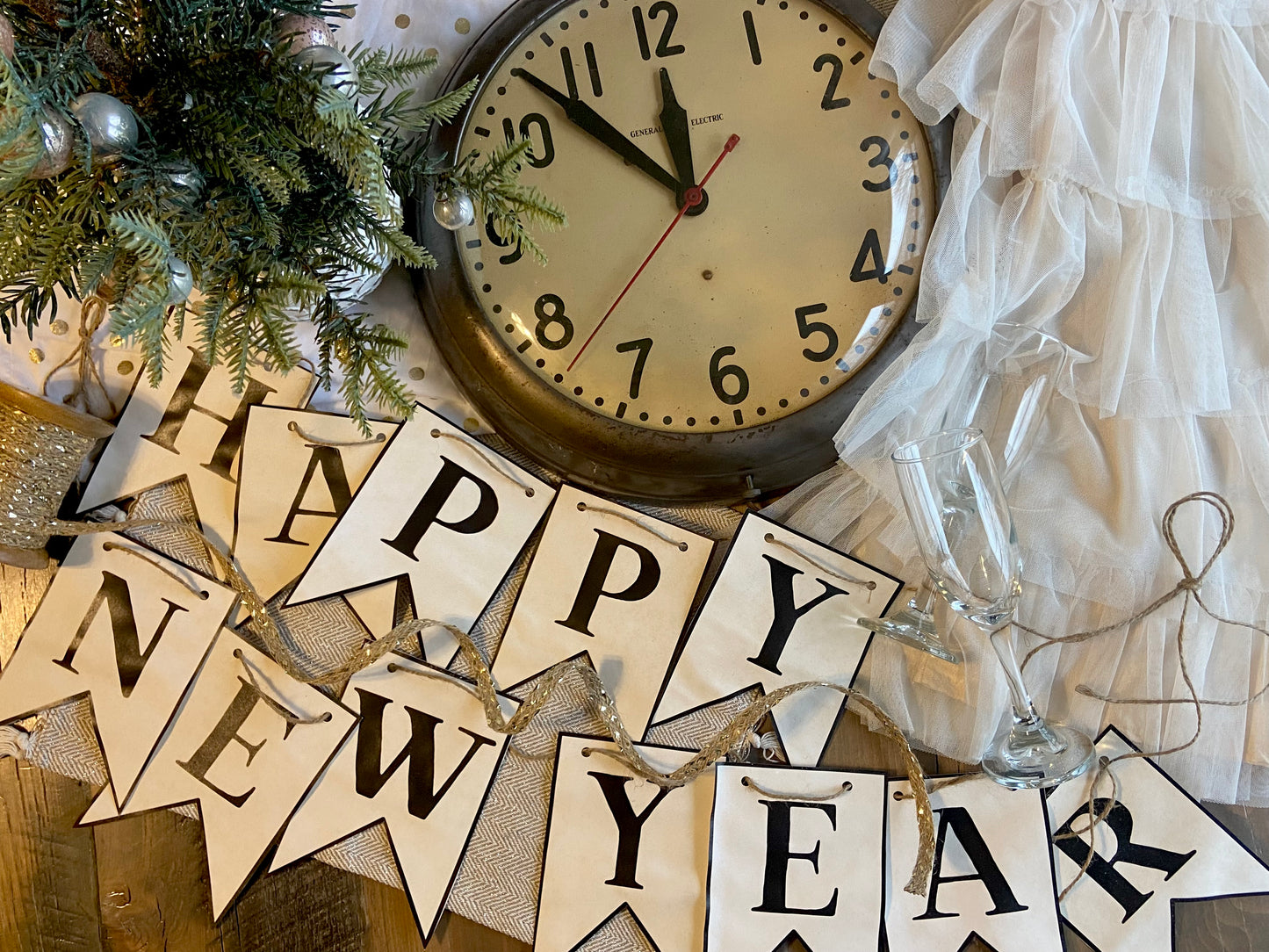 Happy New Year Vintage-Inspired Paper Pennant Banner Digital Download