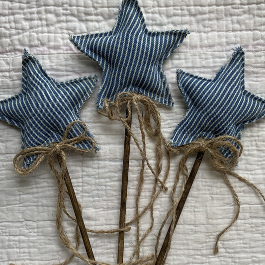 Striped Denim Star Wands-set of 3