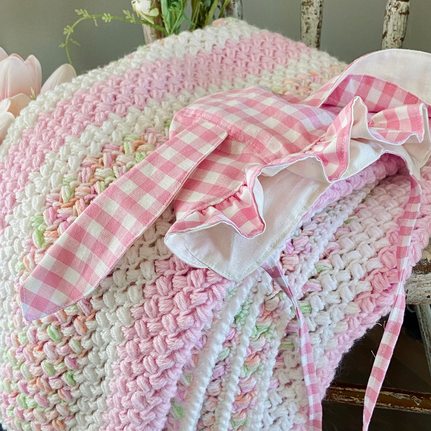Vintage Spring Crocheted Baby Blanket in Pastels-handmade