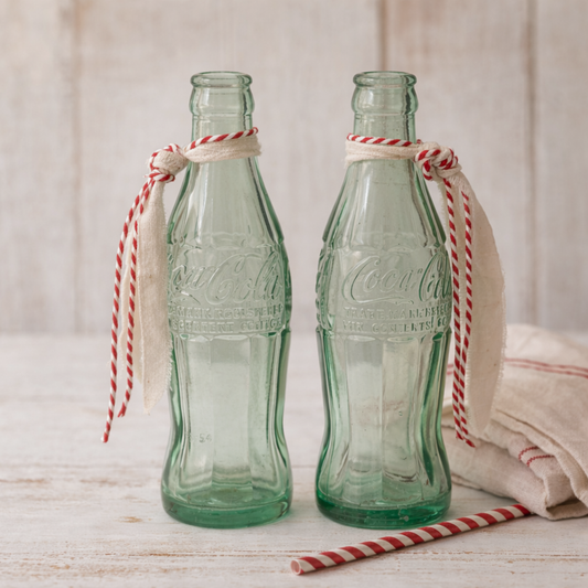 Vintage Aqua Coca-Cola Bottles – Set of Two | Soda Shop Valentine Decor