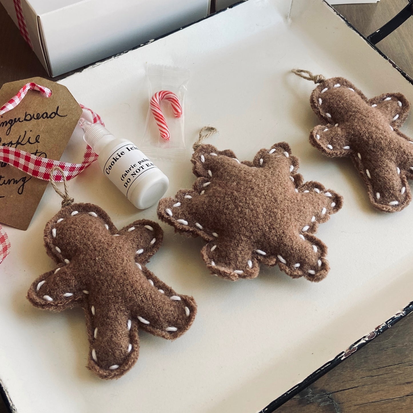Ornament Decorating Kits: Gingerbread Cookies from Vintage Wool Blanket-set of 3