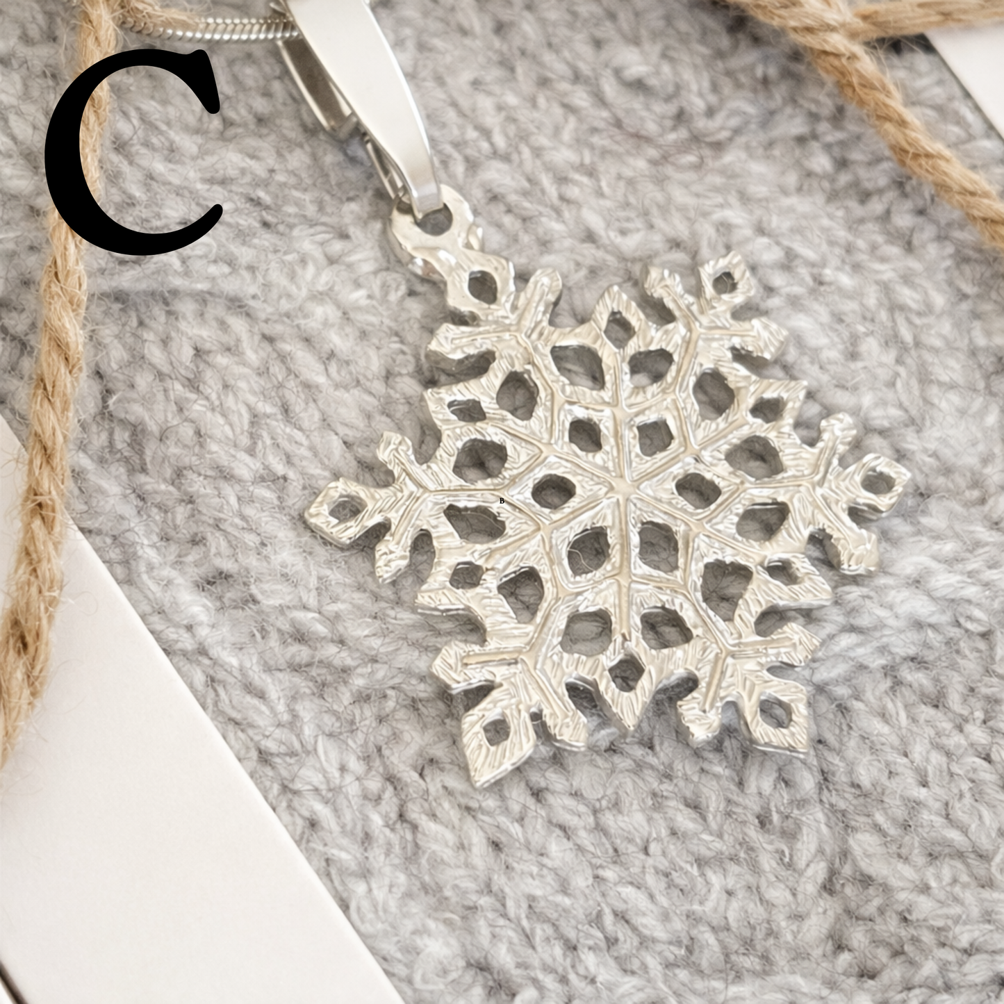 Small Pewter Snowflake Pendant w/ 26" Adjustable Rhodium Chain
