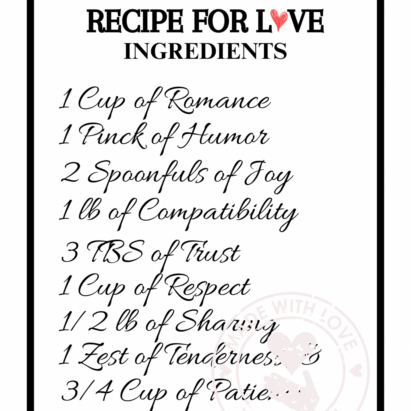 Valentine Print & Rustic Reclaimed Barn Wood Frame 8 x 10