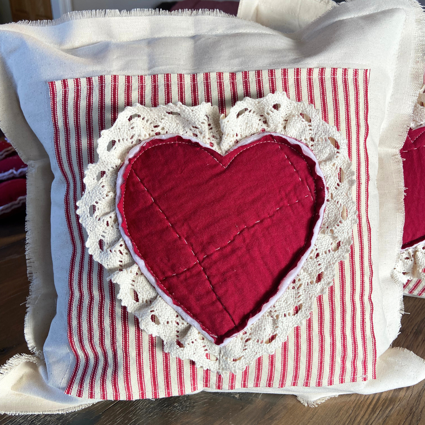Vintage Stamp Heart Pillow – Handmade Valentine Keepsake