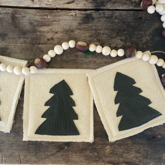 Pine Tree Cabin Banner from Vintage Wool Blanket & Soft Corduroy