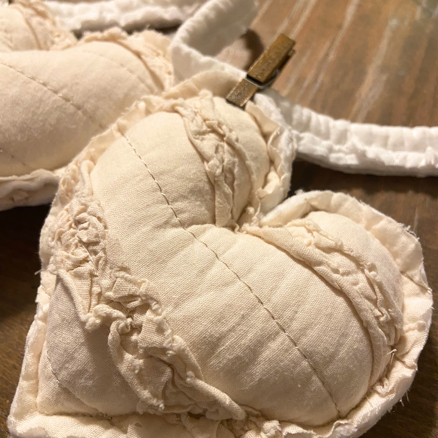 Ruffle Quilted Heart Garland Vintage Cream Quilt-4 ft