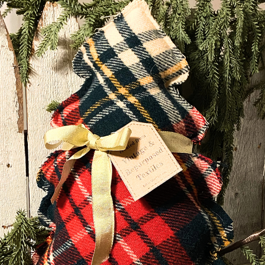 Vintage Wool Plaid Christmas Tree Pillows