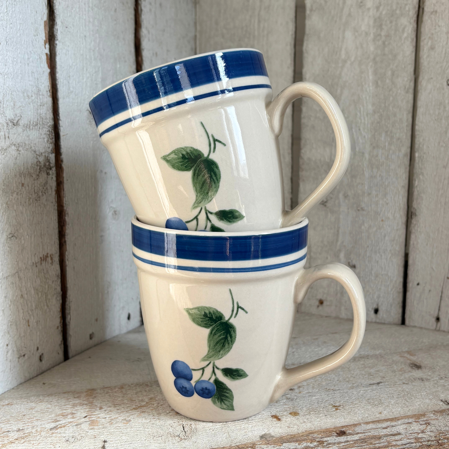 Vintage L.L.Bean Blueberry Stoneware Mug Set (2)-retired