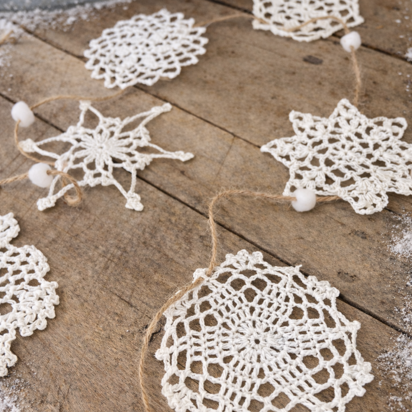 Vintage Crocheted Snowflake Garland-4ft