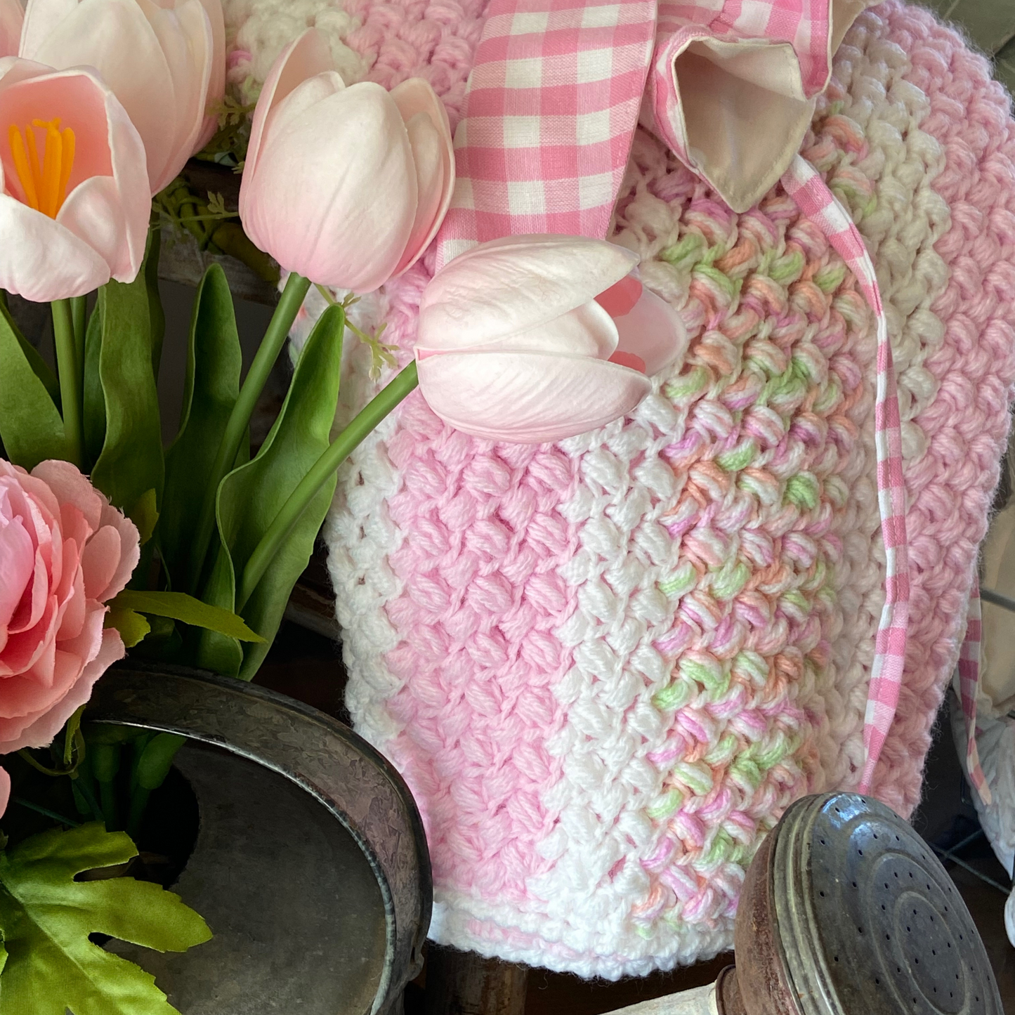 Vintage Spring Crocheted Baby Blanket in Pastels-handmade